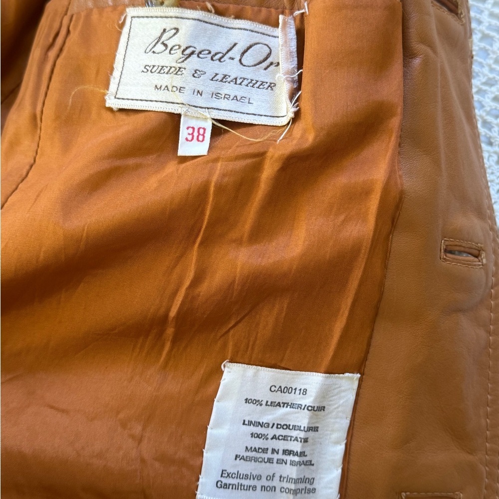 Vintage 100% leather cognac tan long line jacket small to medium euro 38 - Picture 16 of 17